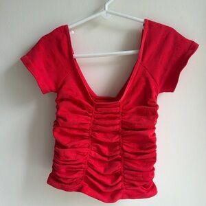 Intimately Free People Red Ruched V‑Neck Crop Top